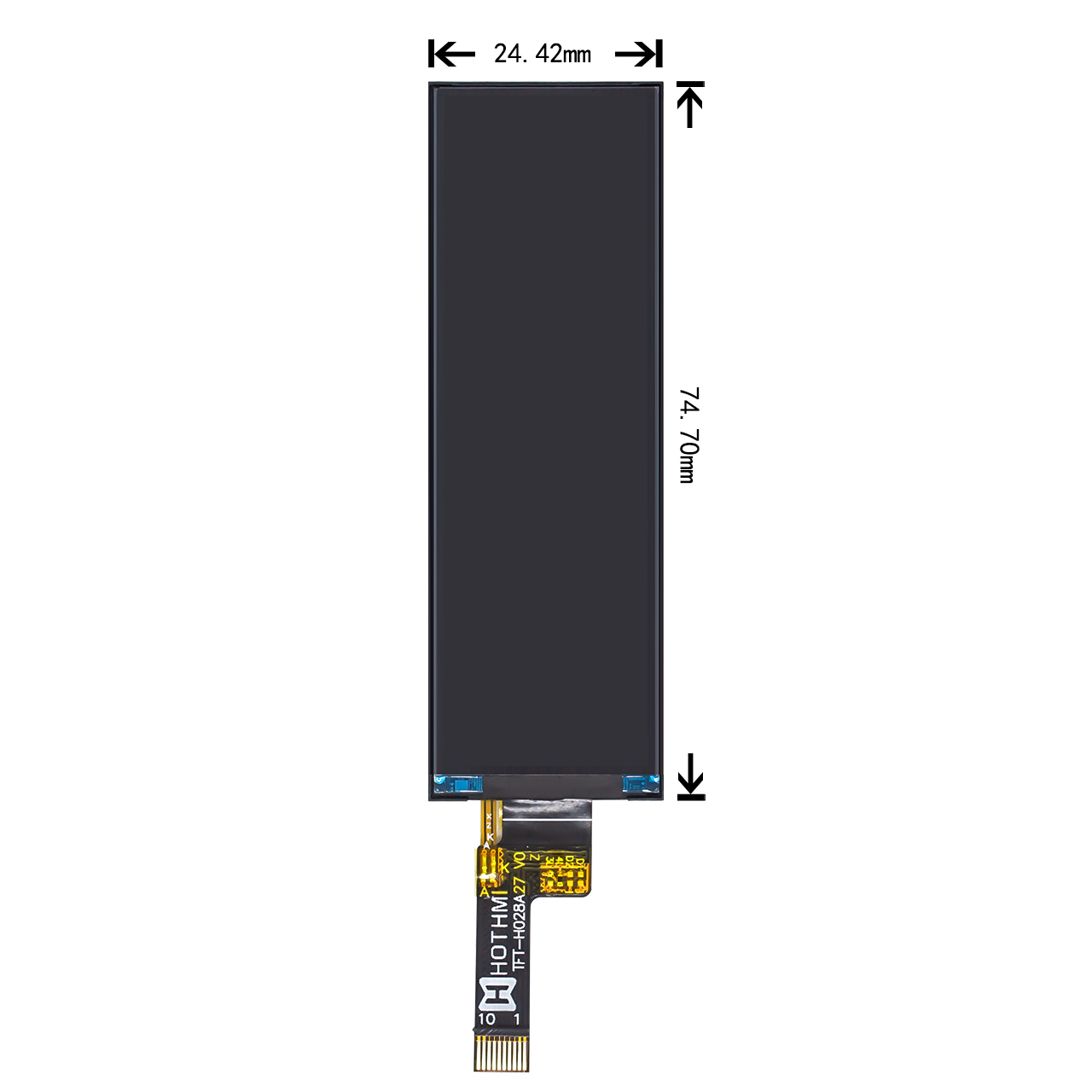 2.8英寸条形TFT LCD显示器，带SPI接口和200x648分辨率